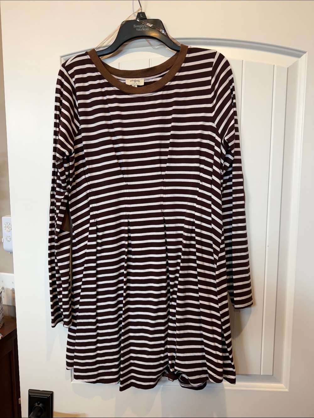Umgee Brown and White Striped Crewneck Top